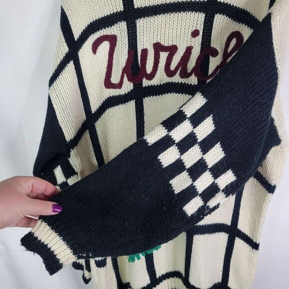 "Zurich" Preppy Korean Graphic Patches Cream and Black Heavy Sweater - Picture 3 of 10